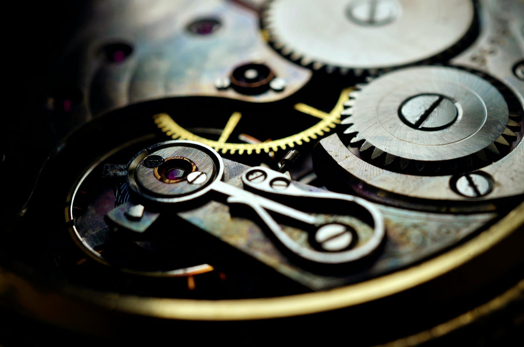 The gears of a watch movement